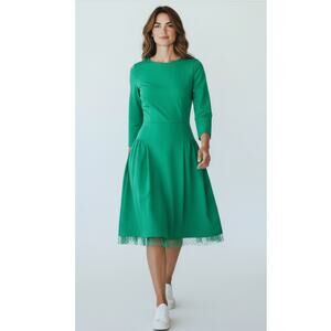 J. Crew sheath dress with tulle hem Sz 00 Kelly green lady like Modest Retro